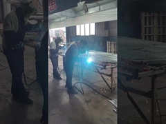 The mesh is being welded to the frame