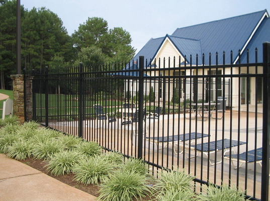 Garden Steel Fence with Black Spear Top Galvanized Tubular Steel Panels 2.4mL x 2mH